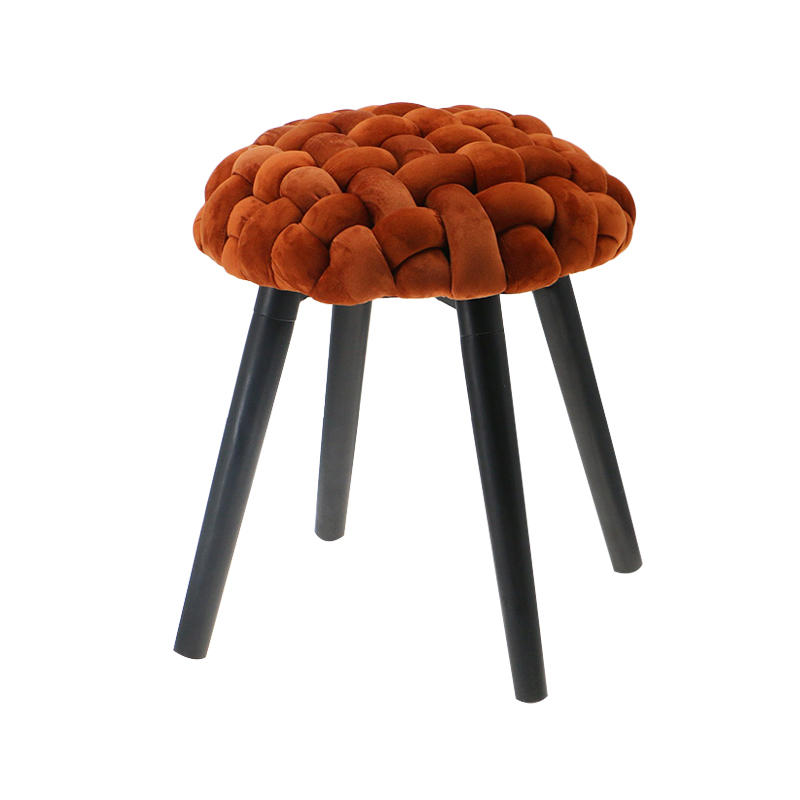 Velvet Woven round stool (KD LEGS）39*39*47CM