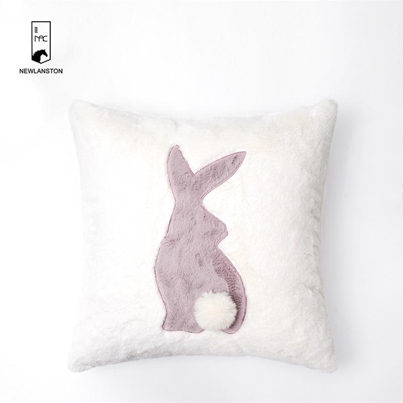 45x45 Faux Rabbit Fur Patchwork embroidery Cushion cover