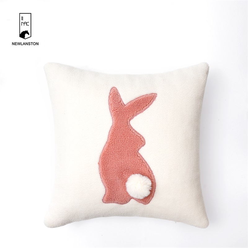 45x45 Faux Rabbit Fur Patchwork embroidery Cushion cover