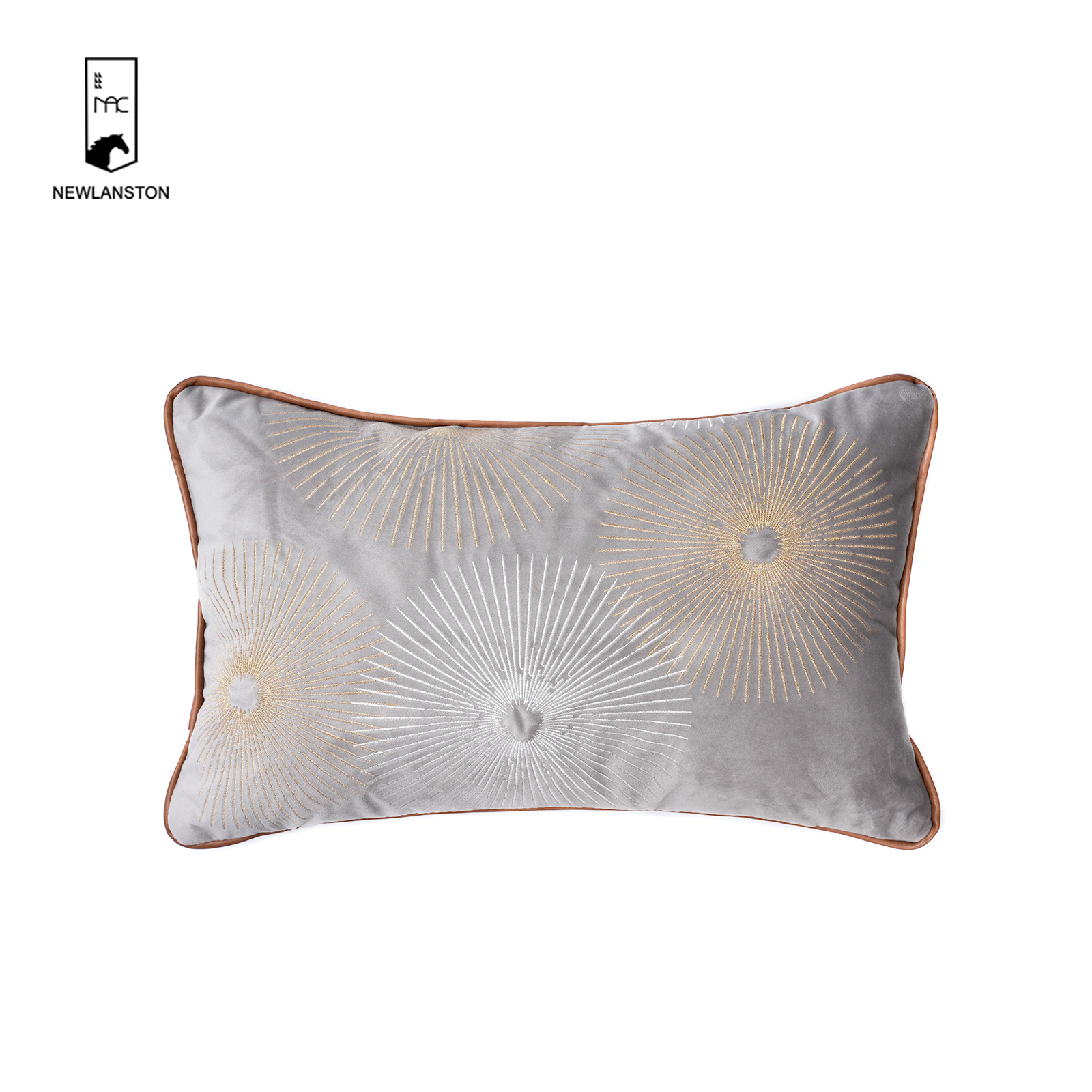 50x30 Golden Embroidery REACH PU Piping Geometric Style Cushion/Pillow cover