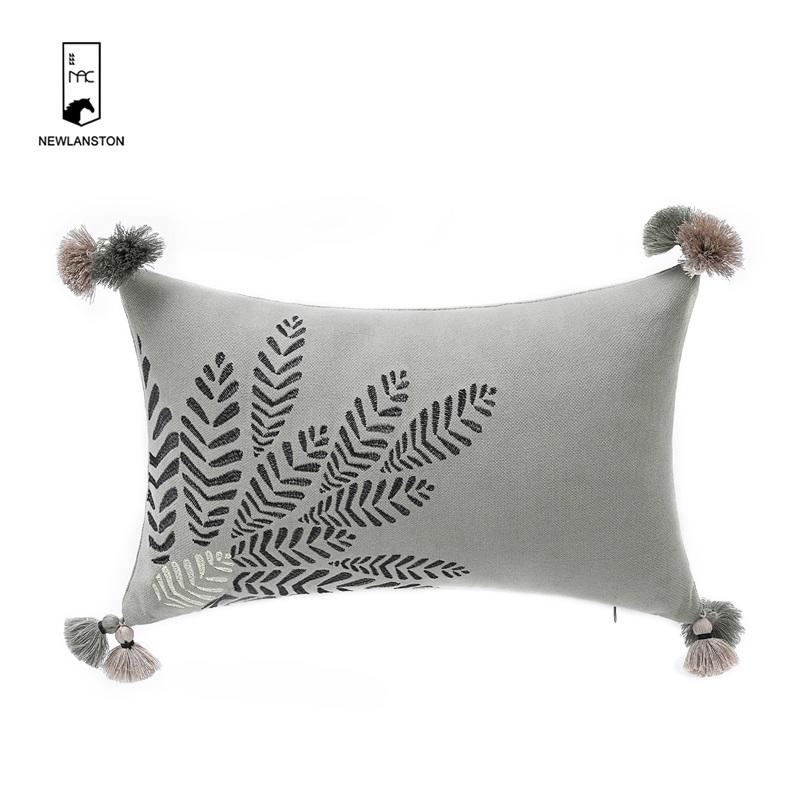50x30 Recycled cotton Embroidery Leaves  Cushion/Pillow cover 