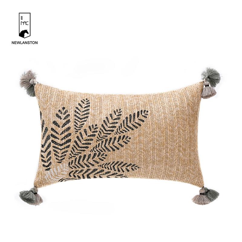 50x30 Recycled cotton Embroidery Leaves  Cushion/Pillow cover 