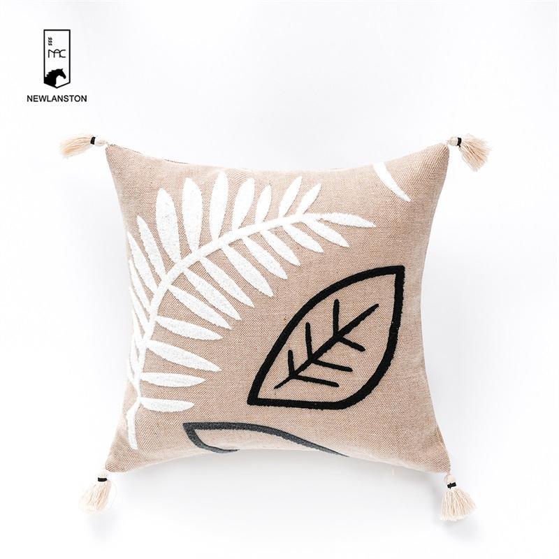  45x45 High quality nature linen Embroidery Leaves Cushion/Pillow cover