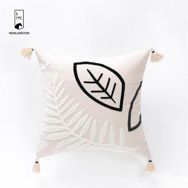  45x45 Recycled cotton Embroidery Leaves Cushion/Pillow cover 
