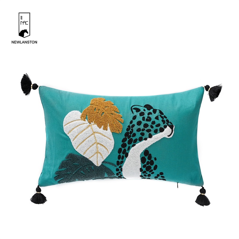  50x30 High quality Linen Embroidery Jungle Cushion/Pillow cover 