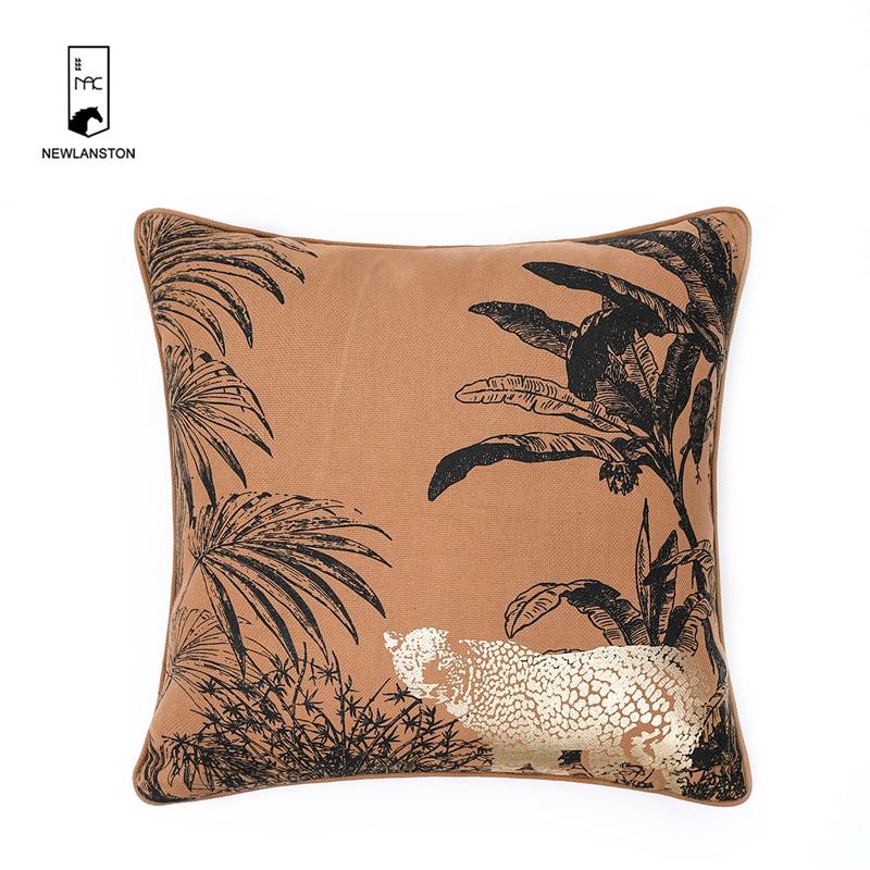  45x45 High quality recycled cotton Foil gold Printed Jungle/Leopard Cushion/Pillow cover 