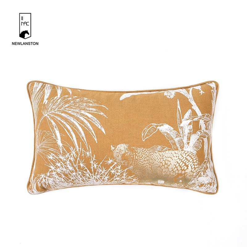  45x45 High quality recycled cotton Foil gold Printed Jungle/Leopard Cushion/Pillow cover 