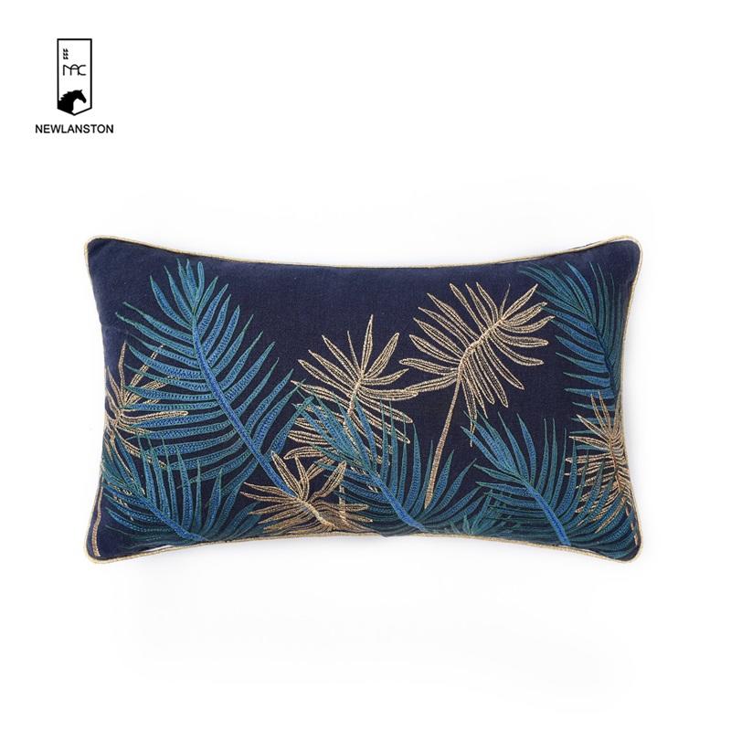  50x30 High quality Linen Embroidery Leaves  Cushion/Pillow cover 