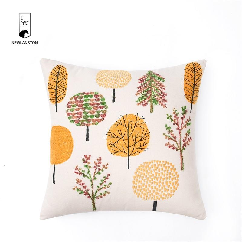 45x45 High quality recycled cotton Embroidery Trees Cushion/Pillow cover 