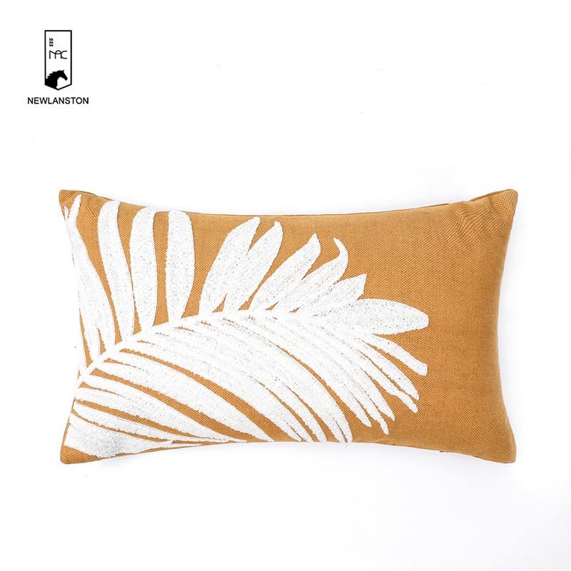  50x30 High quality Recycled cotton Embroidery Leaves Cushion/Pillow cover