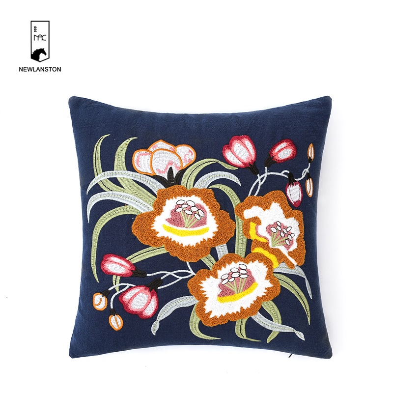 45x45 High quality Linen Printed Leaves PU piping Cushion/Pillow cover 