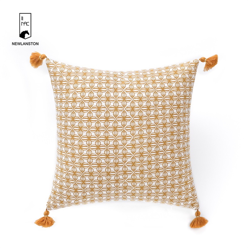 45x45 Washed Linen Digital printed Geometric Leaves Cushion/Pillow cover 