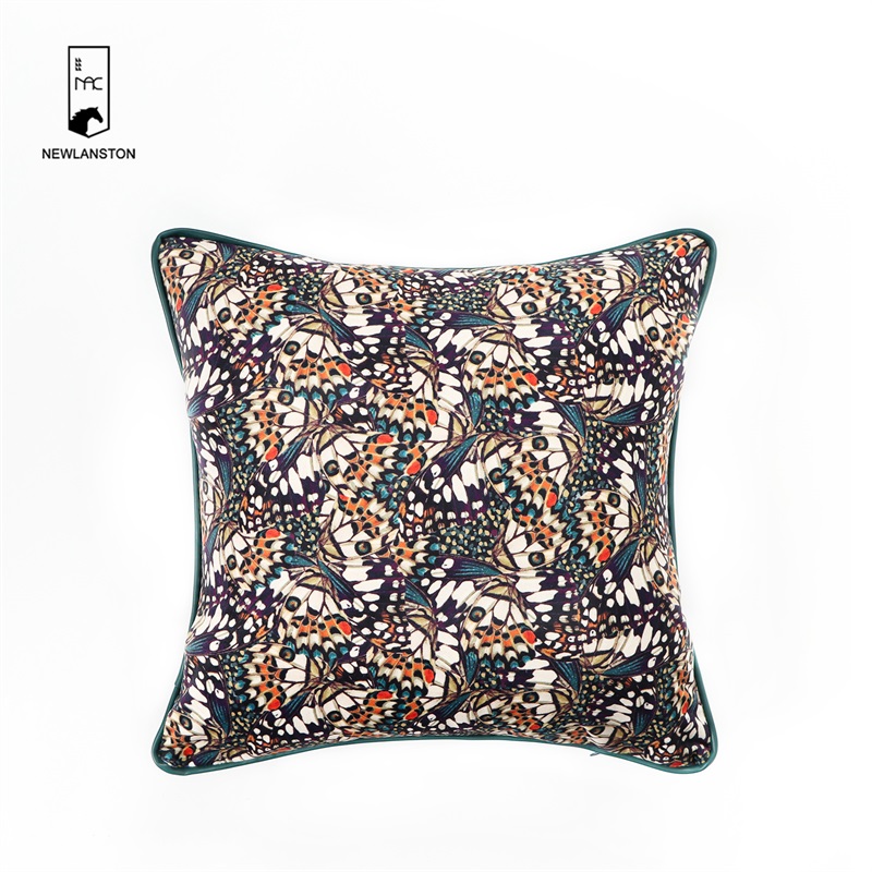 45x45 Digital printed velvet/PU piping Cushion cover 