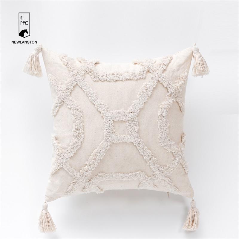  45x45 Morocco Style  Cotton Tufted Bohemian Cushion Cover Boho Throw Pillow Covers with tassels
