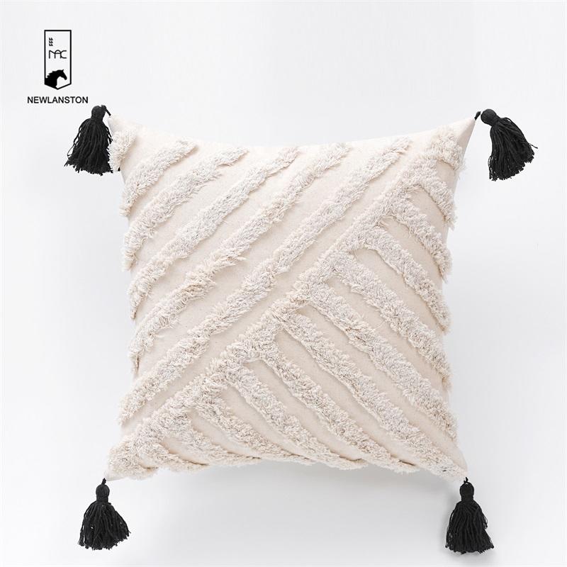 45x45 Morocco Style  Cotton Tufted Bohemian Cushion Cover Boho Throw Pillow Covers with tassels 