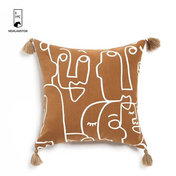 45x45 Recycled cotton Cushion cover  (One Line Faces)